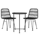 Set da Pranzo da Giardino 3 pz Nero in Polyrattan