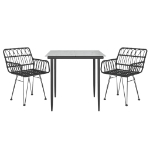 Set da Pranzo da Giardino 3 pz Nero in Polyrattan