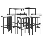 Set Bar da Giardino 7 pz con Cuscini in Polyrattan Nero