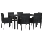 Set da Pranzo da Giardino 7 pz Nero con Cuscini in Polyrattan