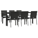 Set da Pranzo da Giardino 7 pz Nero con Cuscini in Polyrattan