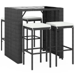 Set Bar da Giardino 5 pz con Cuscini in Polyrattan Nero