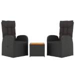 Set Mobili Giardino 3pz Nero Polyrattan e Legno Massello Acacia