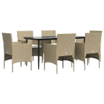 Set da Pranzo da Giardino 7 pz con Cuscini Beige e Nero