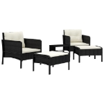 Set Divani da Giardino 5 pz con Cuscini Nero in Polyrattan