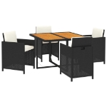 Set da Pranzo per Giardino 5 pz con Cuscini in Polyrattan Nero