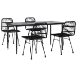 Set da Pranzo da Giardino 5 pz Nero in Polyrattan