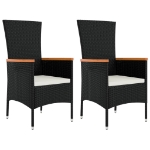 Set Mobili Giardino 3pz Nero Polyrattan e Legno Massello Acacia