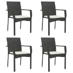 Set da Pranzo da Giardino 5 pz Nero con Cuscini in Polyrattan