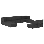 Set Salotto da Giardino 10pz con Cuscini in Polyrattan Nero