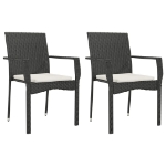 Set da Pranzo da Giardino 3 pz con Cuscini Nero in Polyrattan