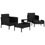 Set Divani da Giardino 5 pz con Cuscini Nero in Polyrattan