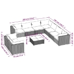 Set Divani da Giardino 10 pz con Cuscini in Polyrattan Grigio