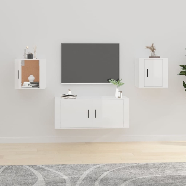 Mobili Porta TV a Parete 2 pz Bianco Lucido 40x34,5x40 cm