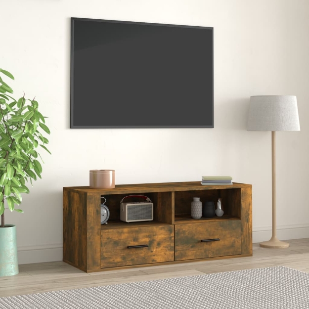 Mobile TV Rovere Fumo 100x35x40 cm in Legno Multistrato