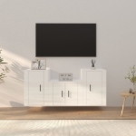 Set Mobili Porta TV 3 pz Bianco Lucido in Legno Multistrato