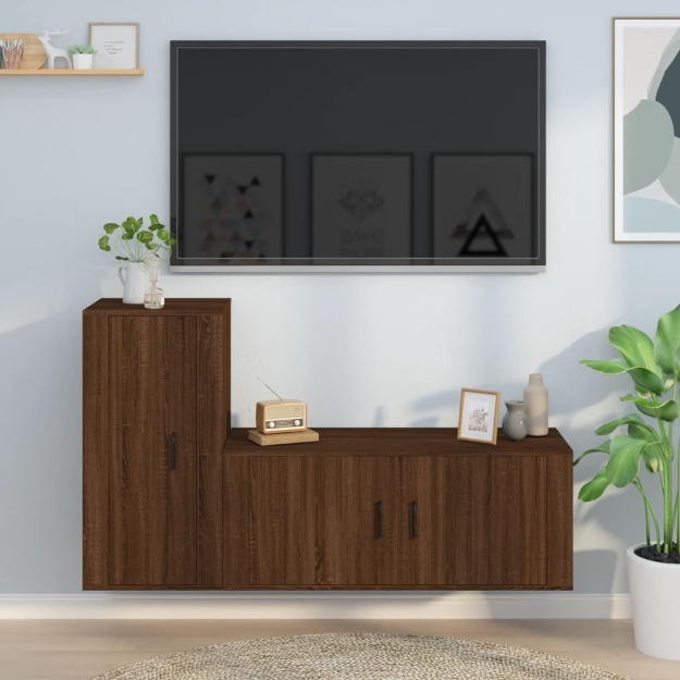 Set Mobili Porta TV 2 pz Rovere Marrone in Legno Multistrato