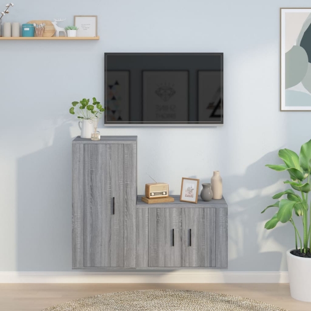 Set Mobili Porta TV 2 pz Grigio Sonoma in Legno Multistrato