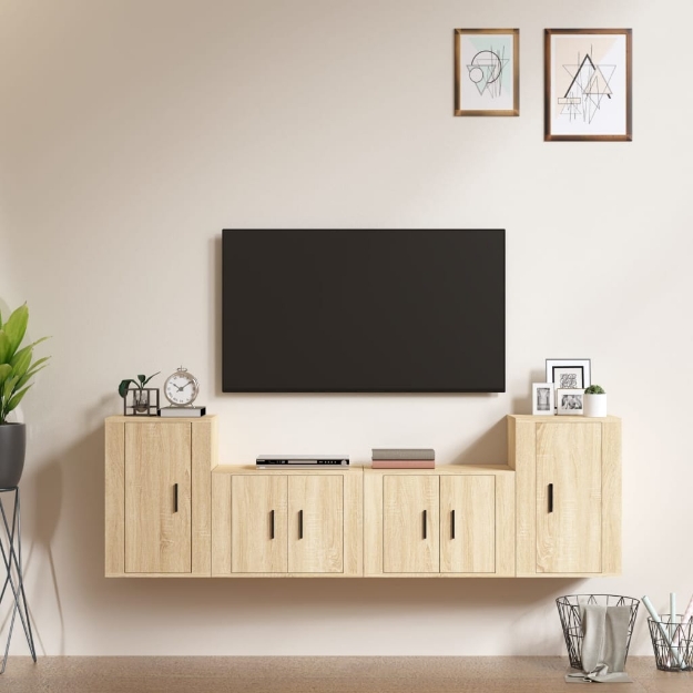 Set di Mobili Porta TV 4 pz Rovere Sonoma in Legno Multistrato