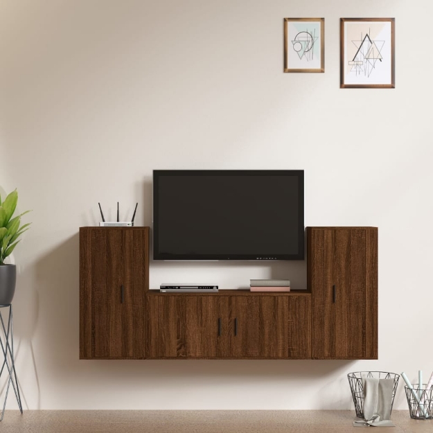 Set Mobili Porta TV 3 pz Rovere Marrone in Legno Multistrato