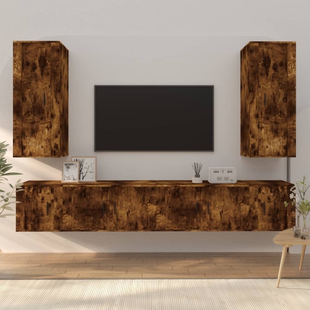 Set di Mobili Porta TV 6 pz Rovere Fumo in Legno Multistrato