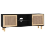 Mobile TV Nero 105x30x40 cm Massello Pino e Rattan Naturale