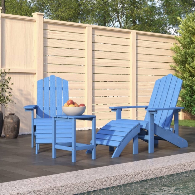 Sedie Giardino Poggiapiedi e Tavolo Adirondack HDPE Blu Acqua