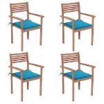 Sedie da Giardino 4 pz con Cuscini Blu Massello di Teak