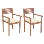 Sedie da Giardino 2 pz con Cuscini Crema Massello di Teak