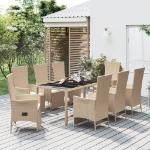 Set da Pranzo da Giardino 9 pz con Cuscini Beige in Polyrattan