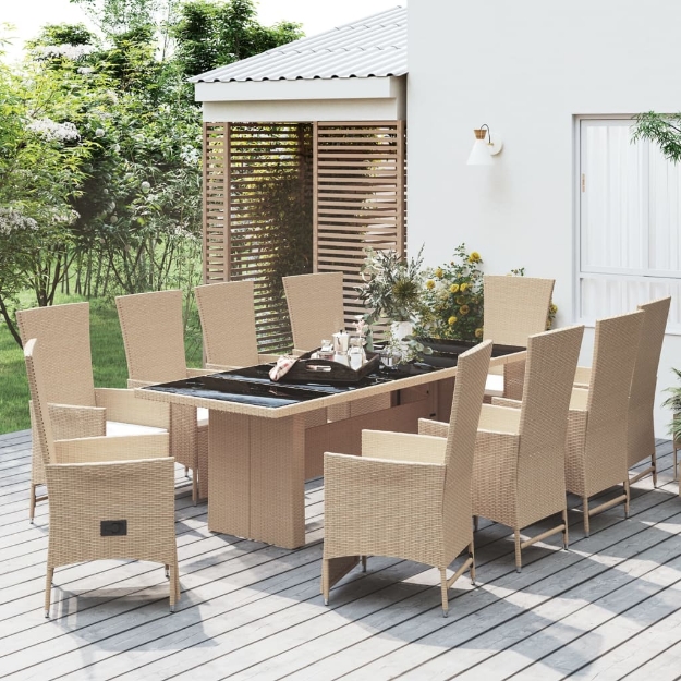 Set da Pranzo da Giardino 11 pz con Cuscini Beige in Polyrattan