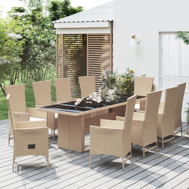 Set da Pranzo da Giardino 11 pz con Cuscini Beige in Polyrattan