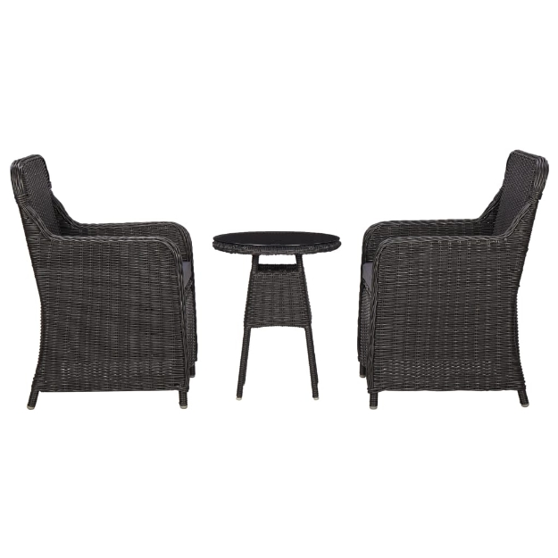 Set Bistrot da Giardino 3 pz con Cuscini in Polyrattan Nero