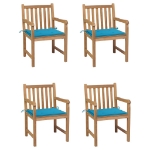 Sedie da Giardino 4 pz con Cuscini Blu Massello di Teak