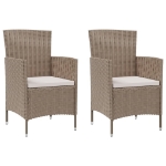 Sedie da Giardino con Cuscini 2 pz in Polyrattan Beige