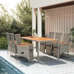 Set da Pranzo da Giardino 7 pz con Cuscini in Polyrattan Grigio