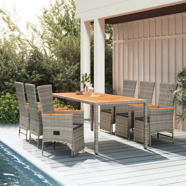 Set da Pranzo da Giardino 7 pz con Cuscini in Polyrattan Grigio