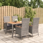 Set da Pranzo da Giardino 5 pz con Cuscini in Polyrattan Grigio