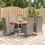 Set da Pranzo da Giardino 7 pz con Cuscini in Polyrattan Grigio