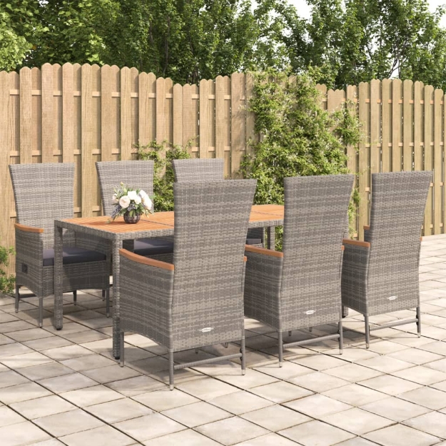 Set da Pranzo da Giardino 7 pz con Cuscini in Polyrattan Grigio