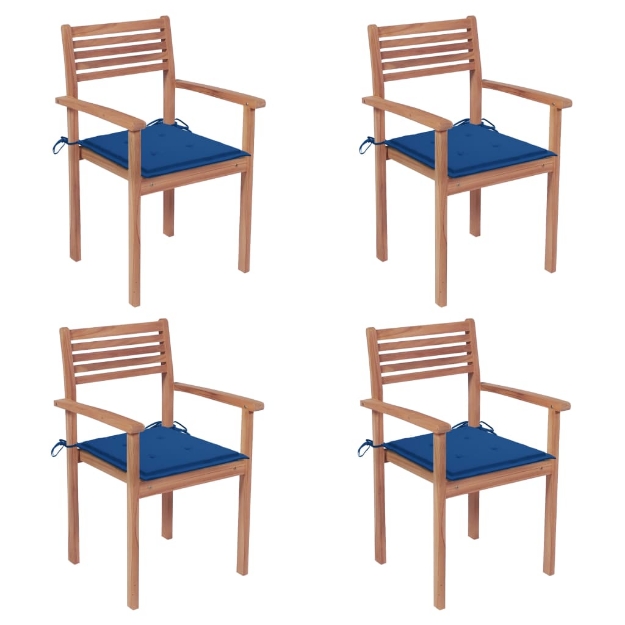 Sedie da Giardino 4 pz con Cuscini Blu Reale Massello di Teak