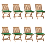 Sedie da Giardino Pieghevoli con Cuscini 8 pz Massello di Teak