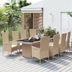 Set da Pranzo da Giardino 9 pz con Cuscini Beige in Polyrattan