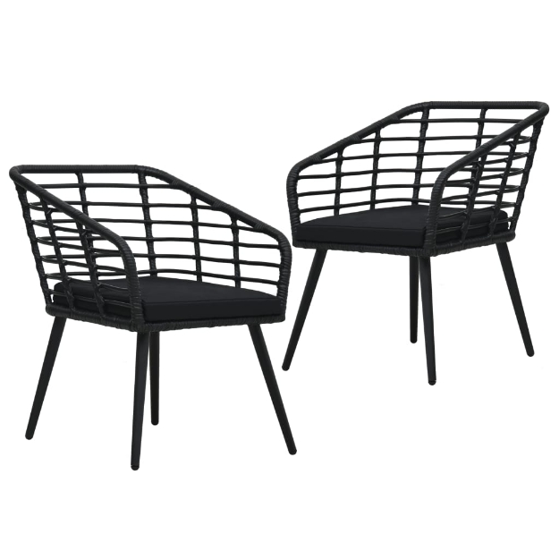 Sedie da Giardino con Cuscini 2 pz in Polyrattan Nere