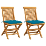 Sedie da Giardino 2 pz con Cuscini Azzurro in Massello di Teak