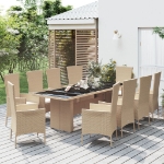 Set da Pranzo da Giardino 11 pz con Cuscini Beige in Polyrattan