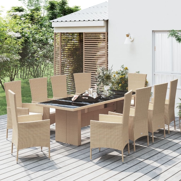 Set da Pranzo da Giardino 11 pz con Cuscini Beige in Polyrattan