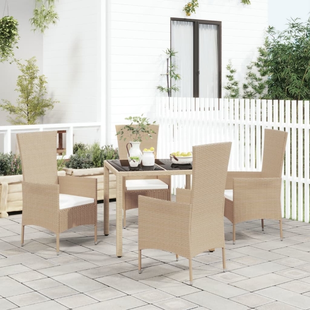 Set da Pranzo da Giardino 5 pz con Cuscini Beige in Polyrattan