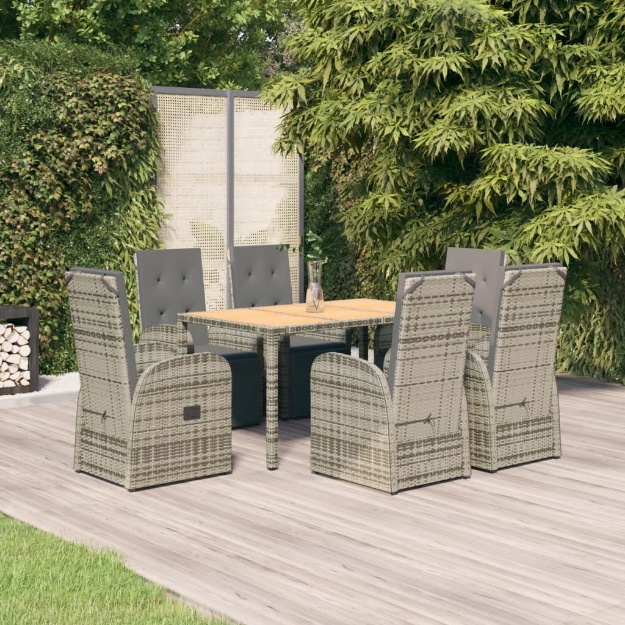 Set da Pranzo da Giardino 7 pz con Cuscini in Polyrattan Grigio