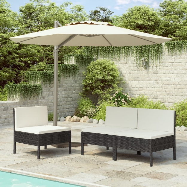 Sedie da Giardino 3 pz con Cuscini in Polyrattan Nere